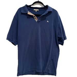 Burberry London Polo Shirt Mens Extra Large Blue Nova Check Collar Golf Tennis